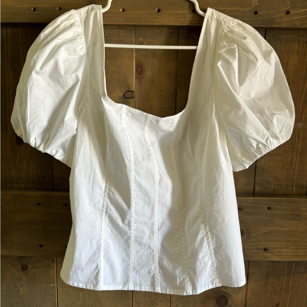 NWT J.Crew White Puff Sleeve Blouse Size 12